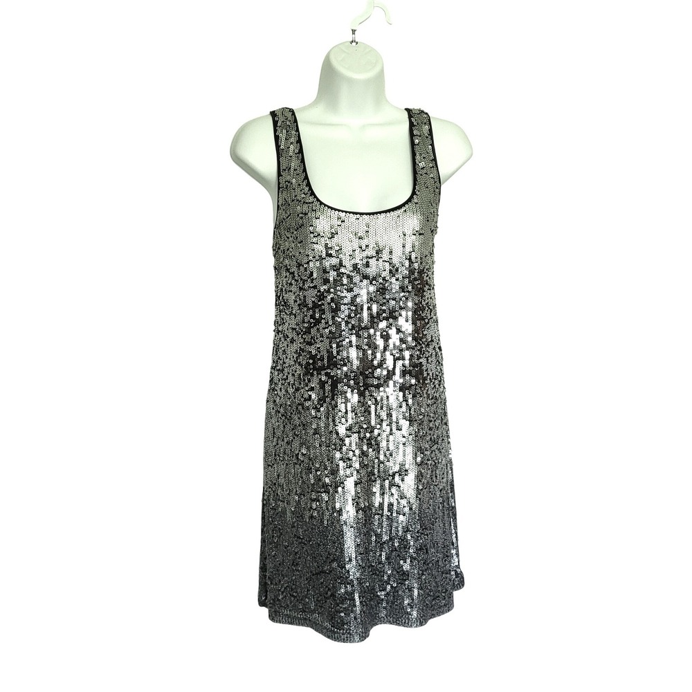 Express Cocktail Silver Ombre Sequin Mini Dress Sleeveless Large Bodycon Womens